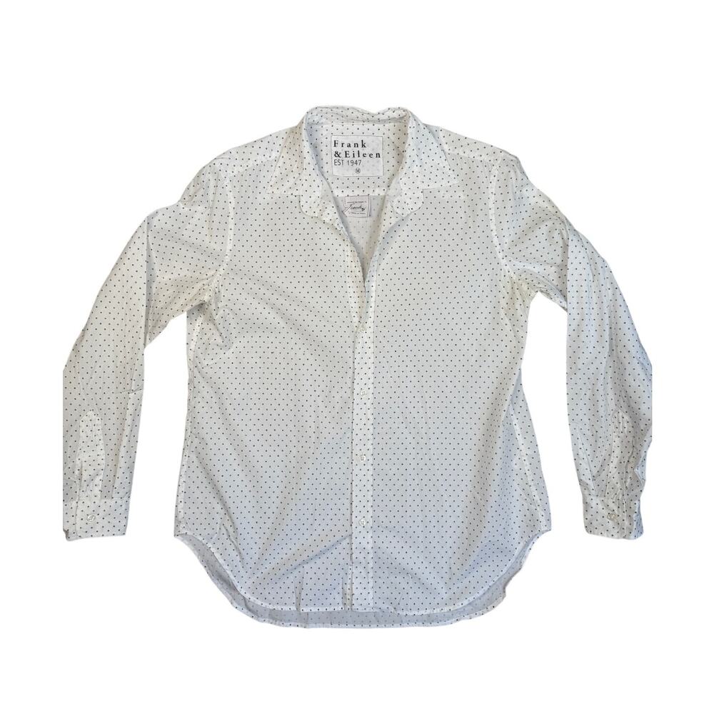 Frank & Eileen Frank Button Down Cotton Blue White Dot Print Blouse Top M